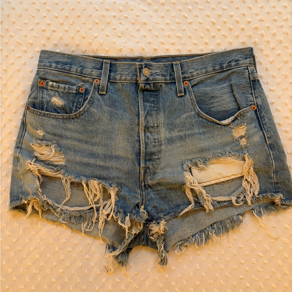 Levi's Blue Distressed Jean Shorts